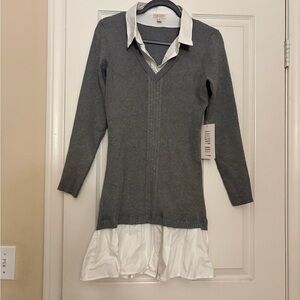 J for Justify Gray V-Neck Sweater with White Trim